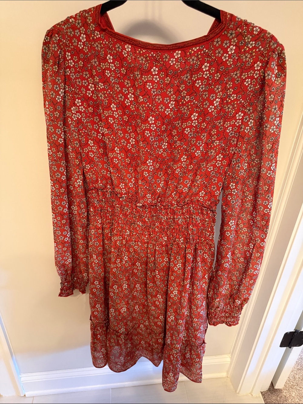 Max Studios Red Floral V-Neck Smocked Waist Mini Dress - Picture 11 of 16